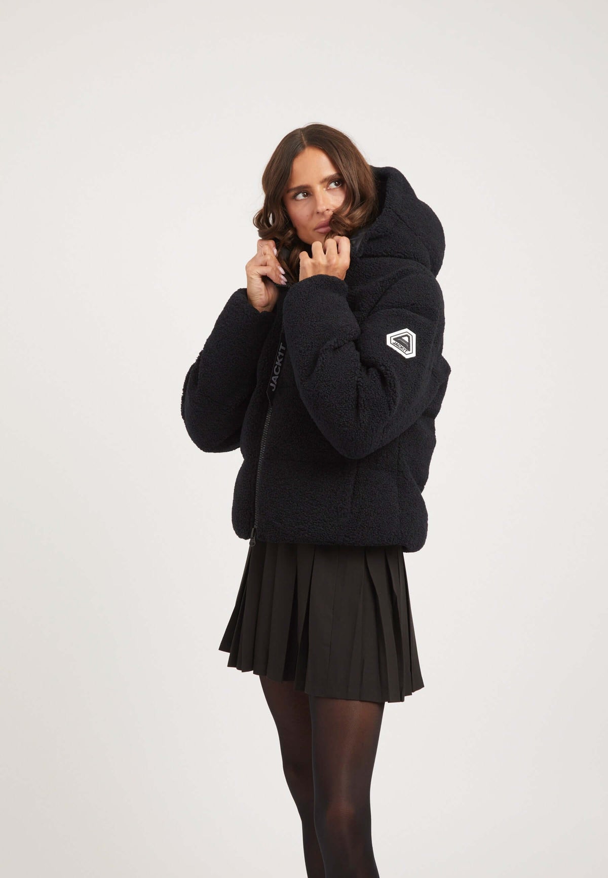 EZ Sherpa Cropped Jacket Black on model back view by JACK1T