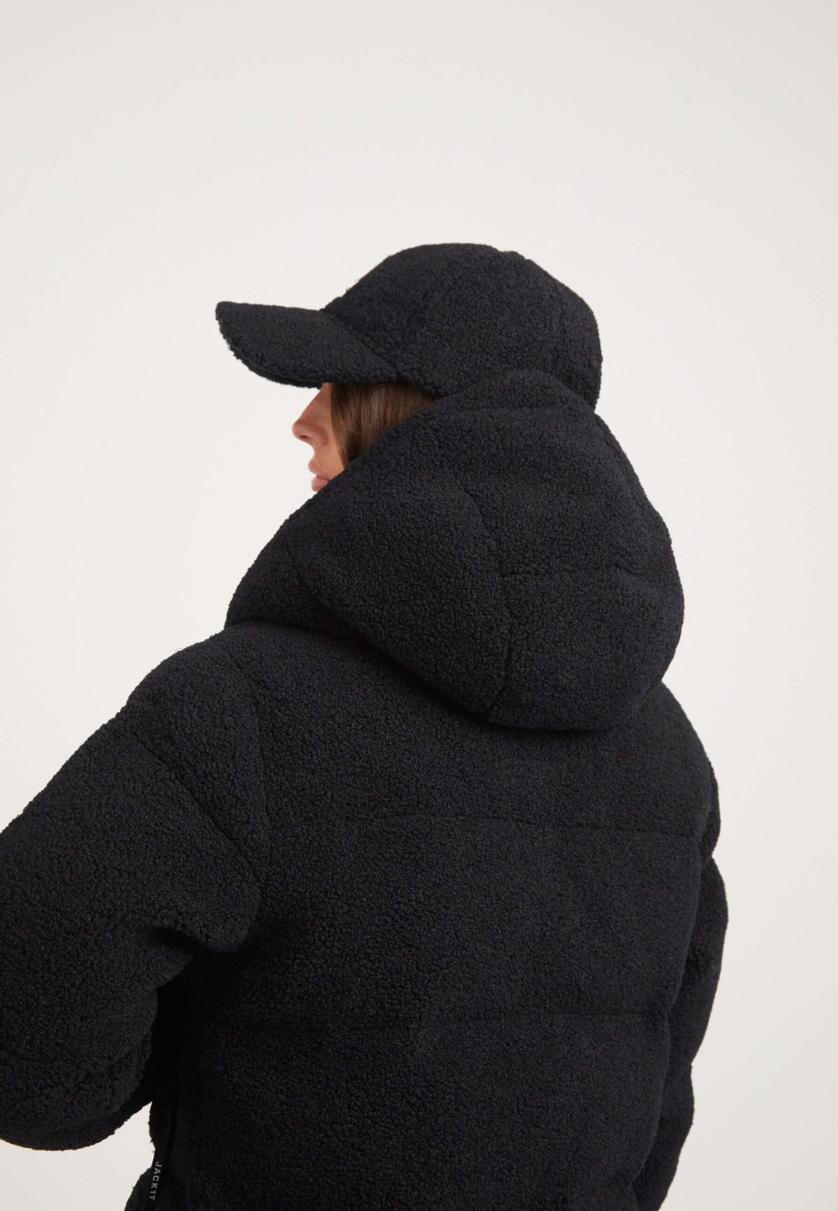 EZ Sherpa Cropped Jacket Black on model full length by JACK1T