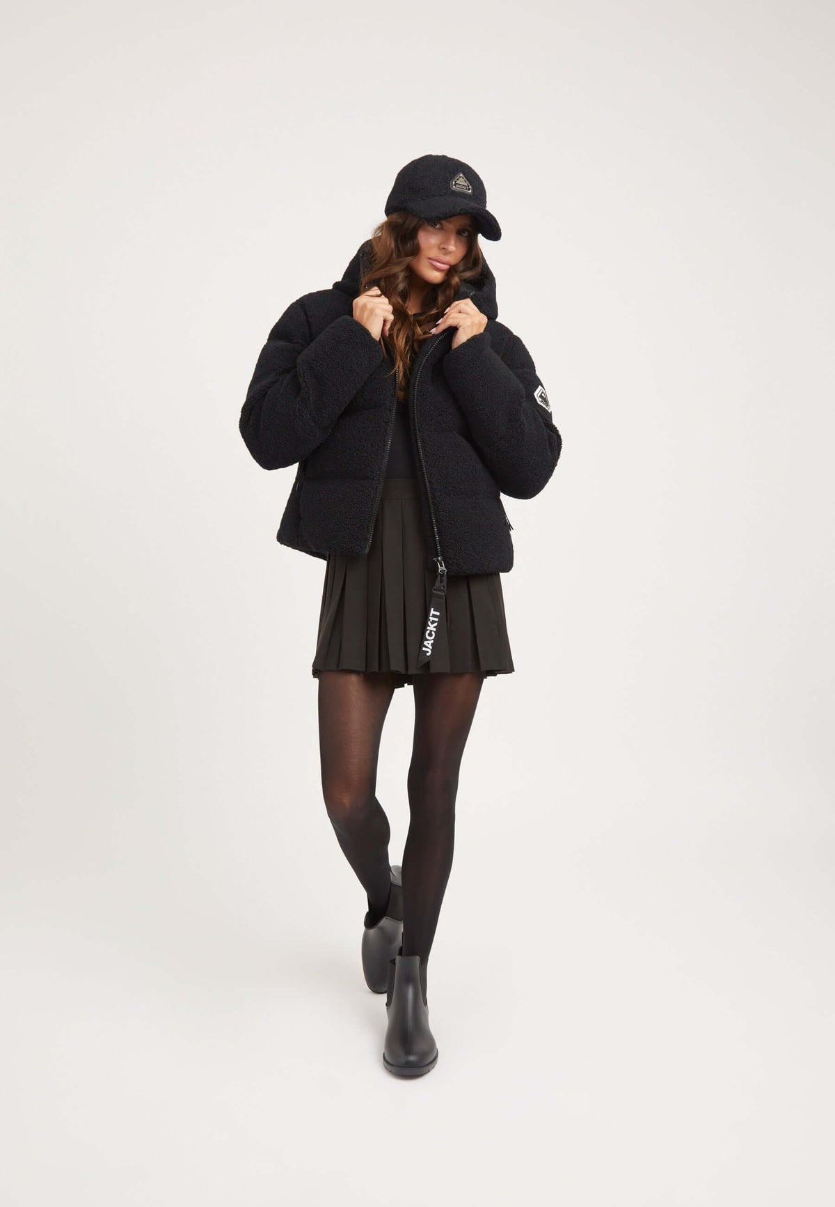 EZ Sherpa Cropped Jacket Black on model detail by JACK1T