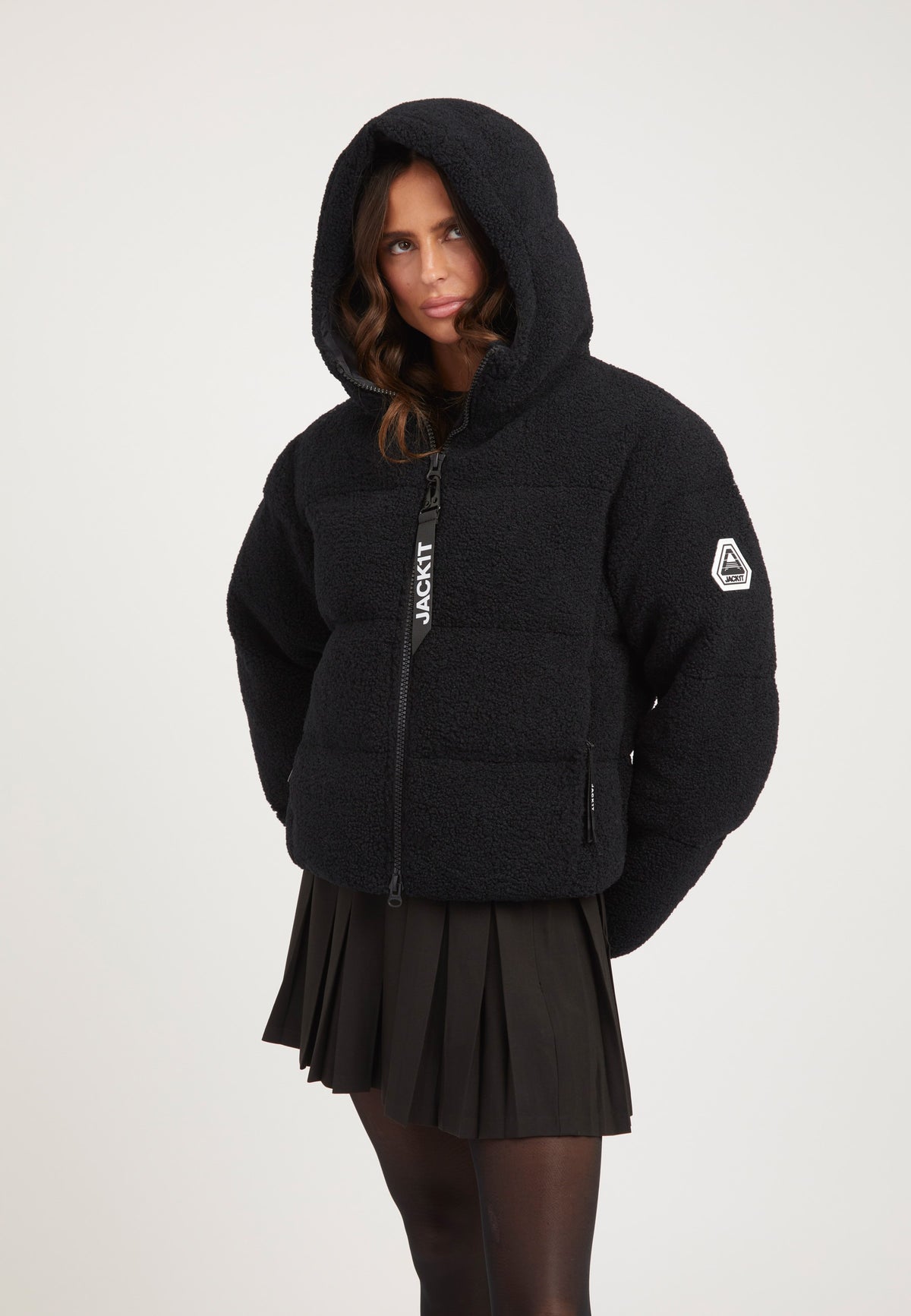 EZ Sherpa Cropped Jacket Black styled shot by JACK1T