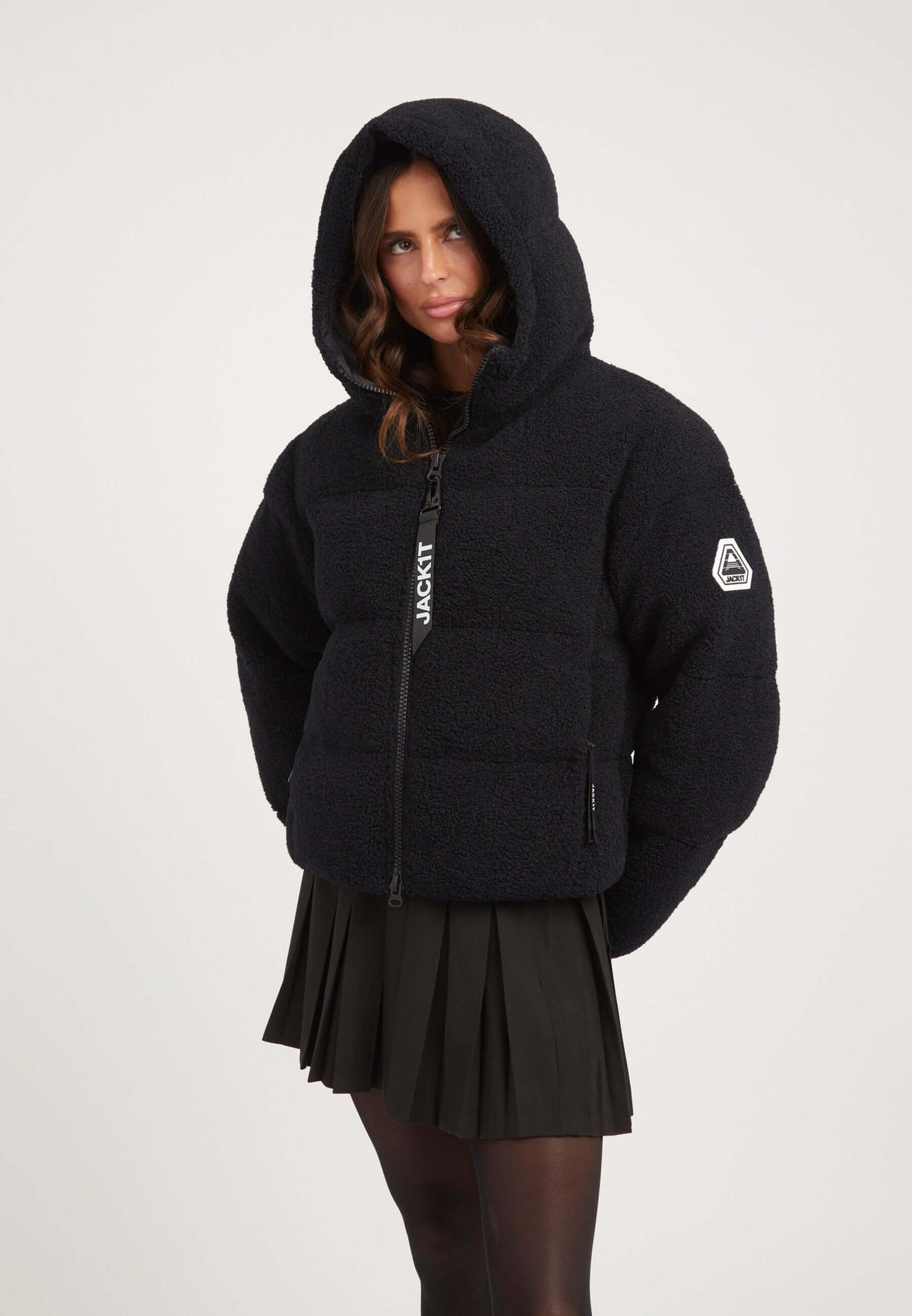 EZ Sherpa Cropped Jacket Black styled shot by JACK1T
