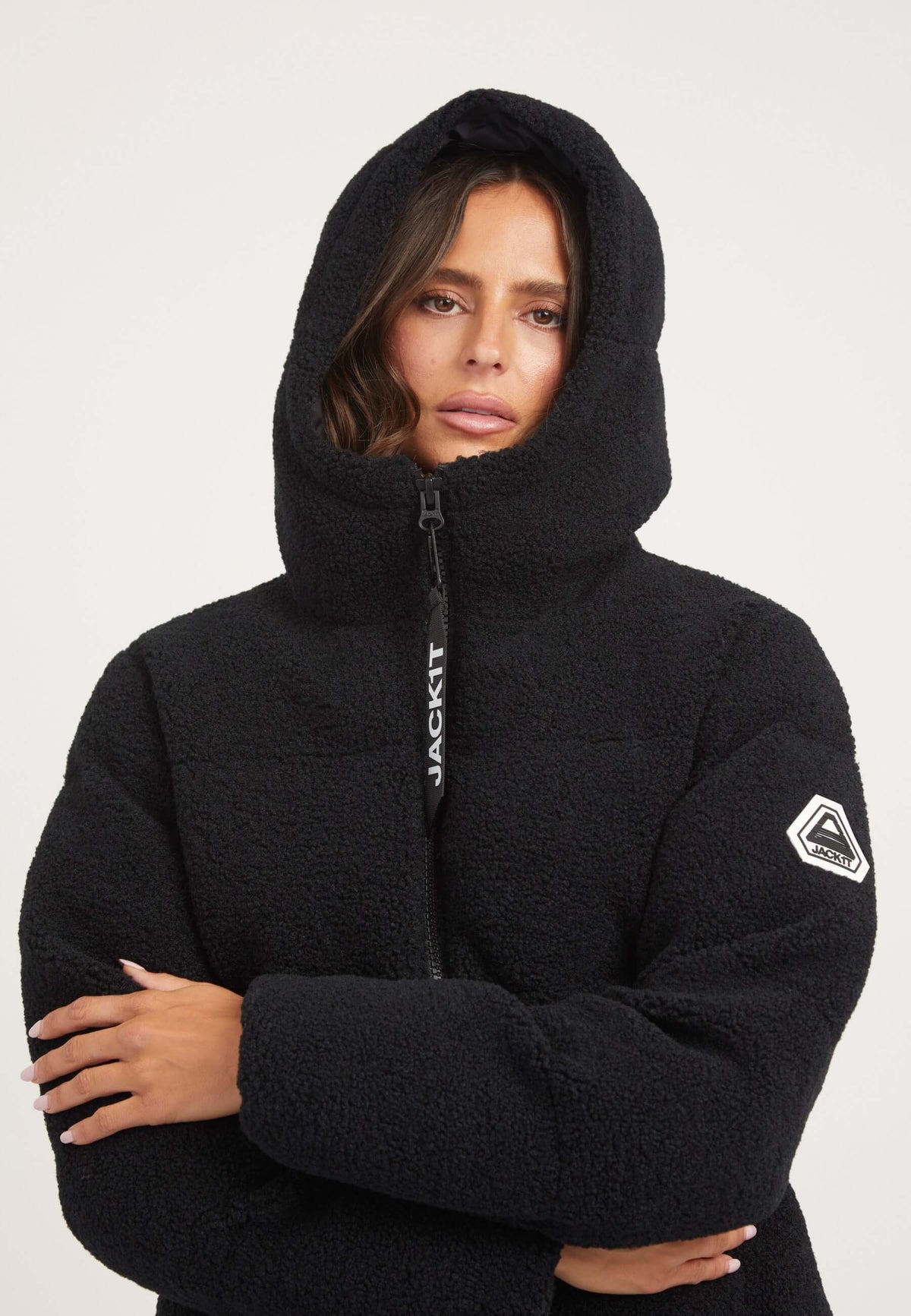 EZ Sherpa Cropped Jacket Black styled shot by JACK1T