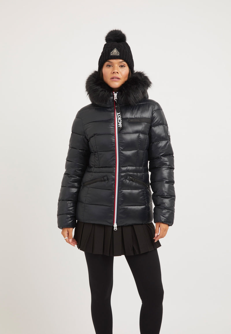 R4D Tricolore Racer ONELOFT Puffer Jacket Black on model front view by JACK1T