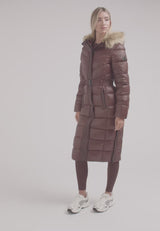 Diamond Belted Extra Long Down Coat Mid Brown Natural