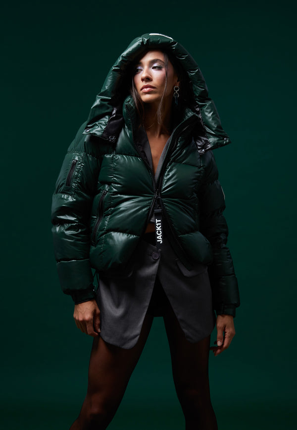 EZ Boxed Crop Down Puffer Jacket Lux Emerald
