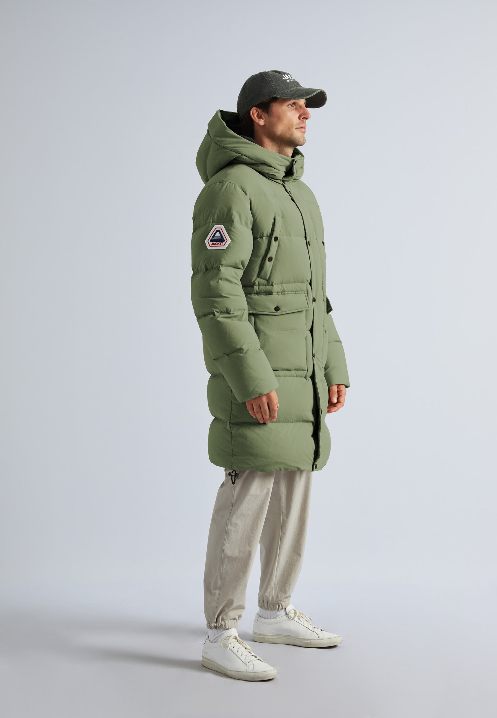 Shop Men's Nomad Down Coat in Muted Olive | JACK1T Shop Men's Nomad Down Coat in Muted Olive | JACK1T