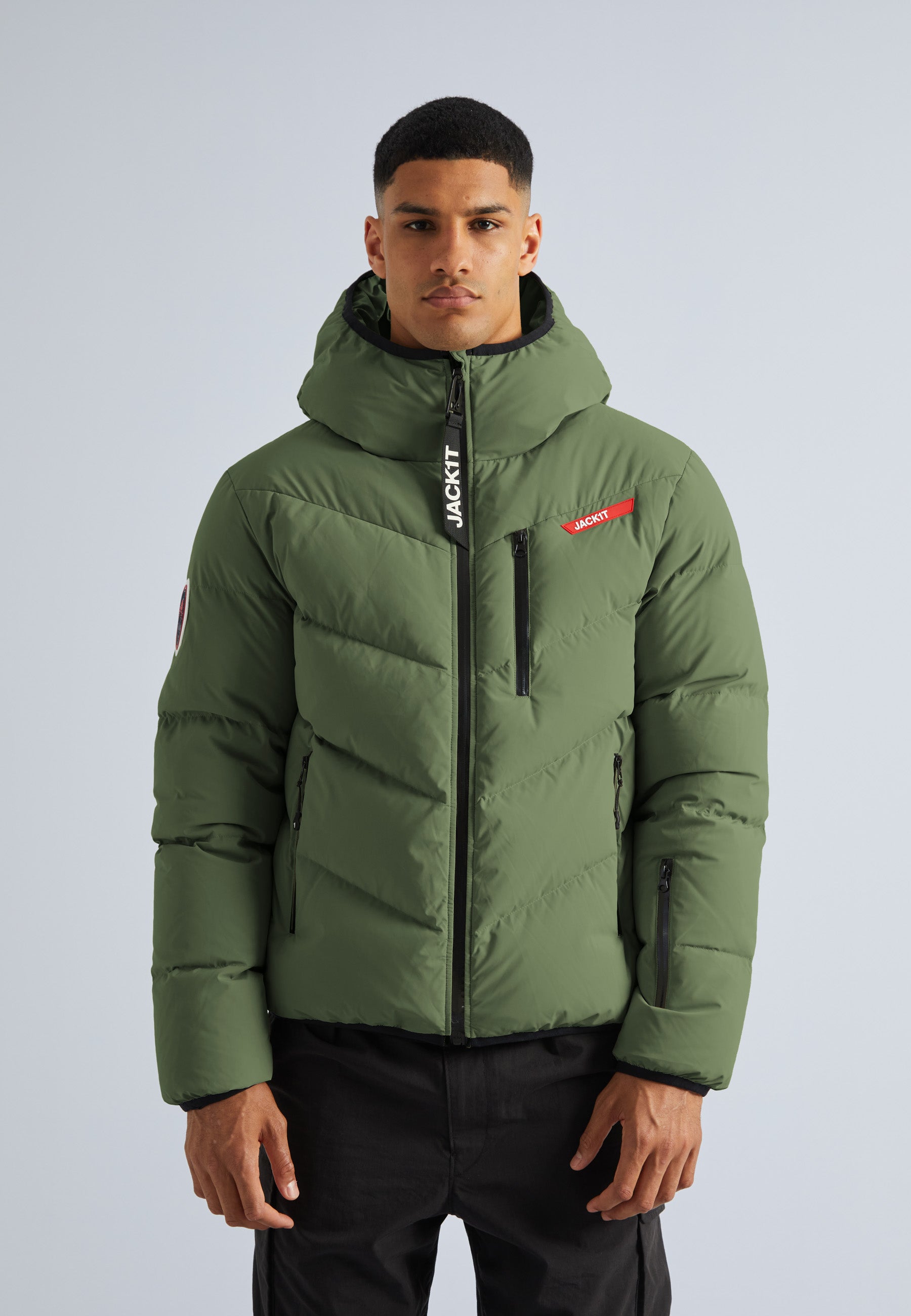 Shop Men's Lock Hood Puffer Jacket in Olive JACK1T