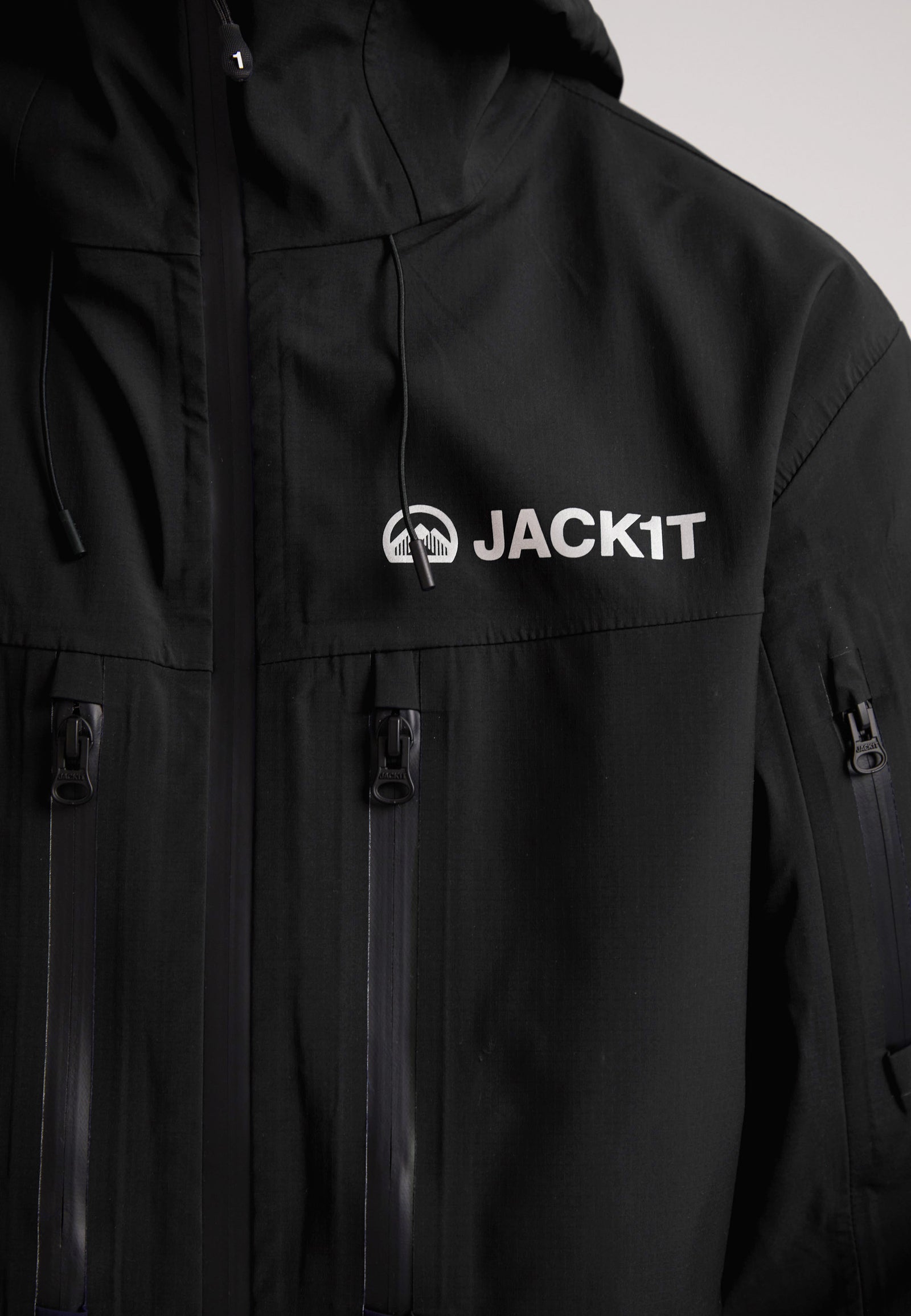 Black mens Lithium waterproof jacket featuring a logo and sleek design for optimal performance in wet weather.