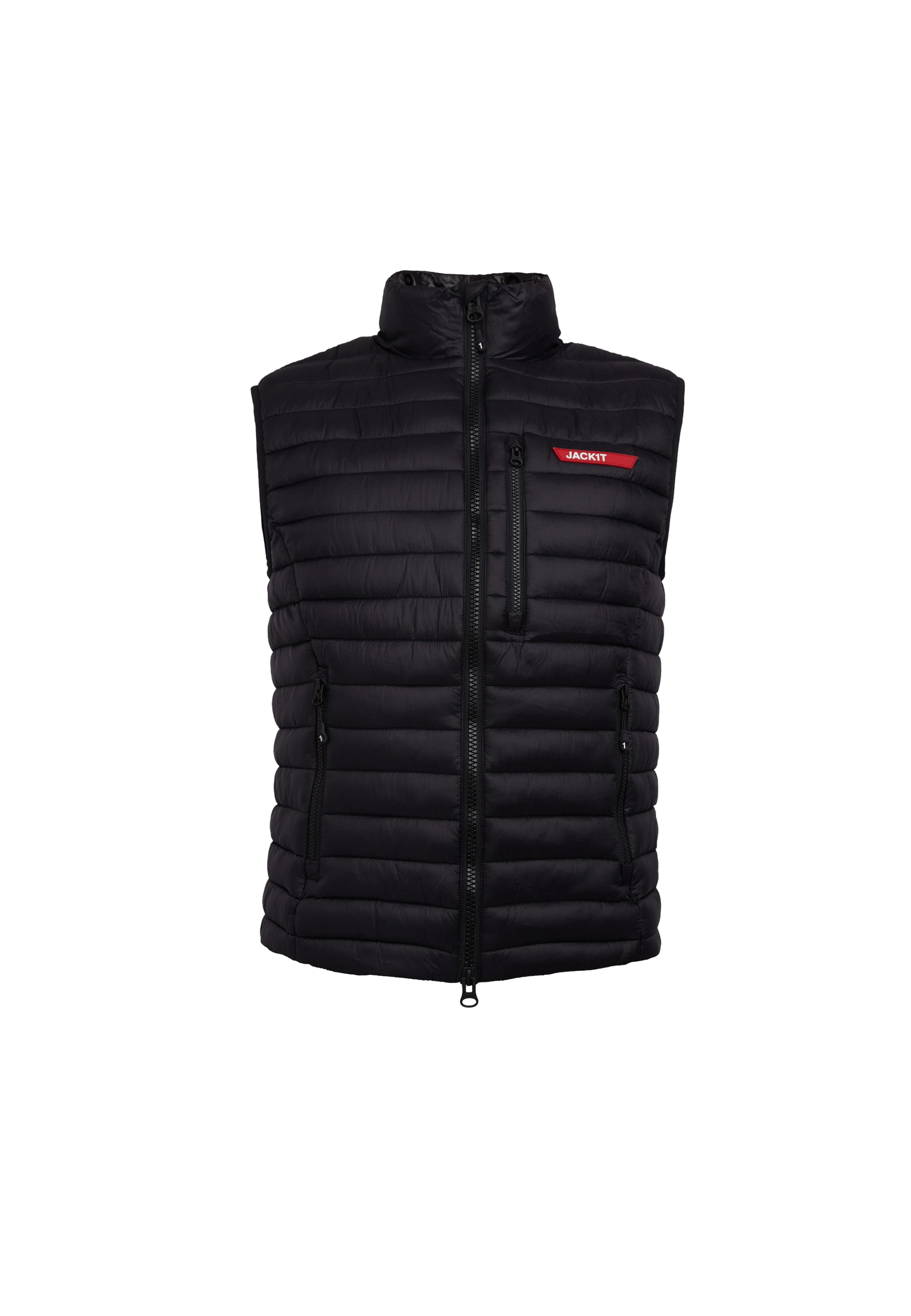 SATEL1TE Lightweight Puffer Gilet 2.0 Black flat lay swatch