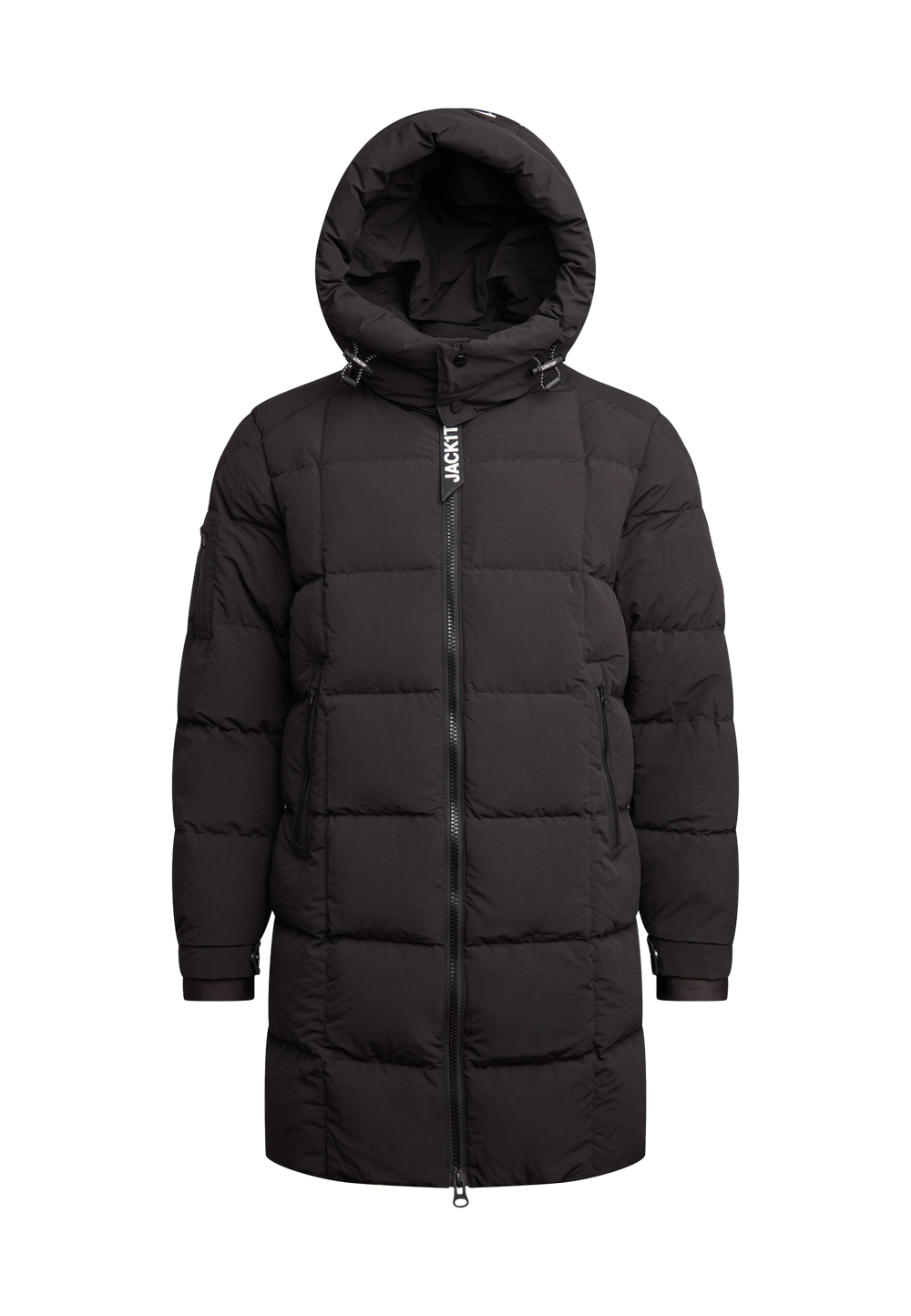 EZ Boxed Long Down Puffer Coat Matt Black flat lay swatch