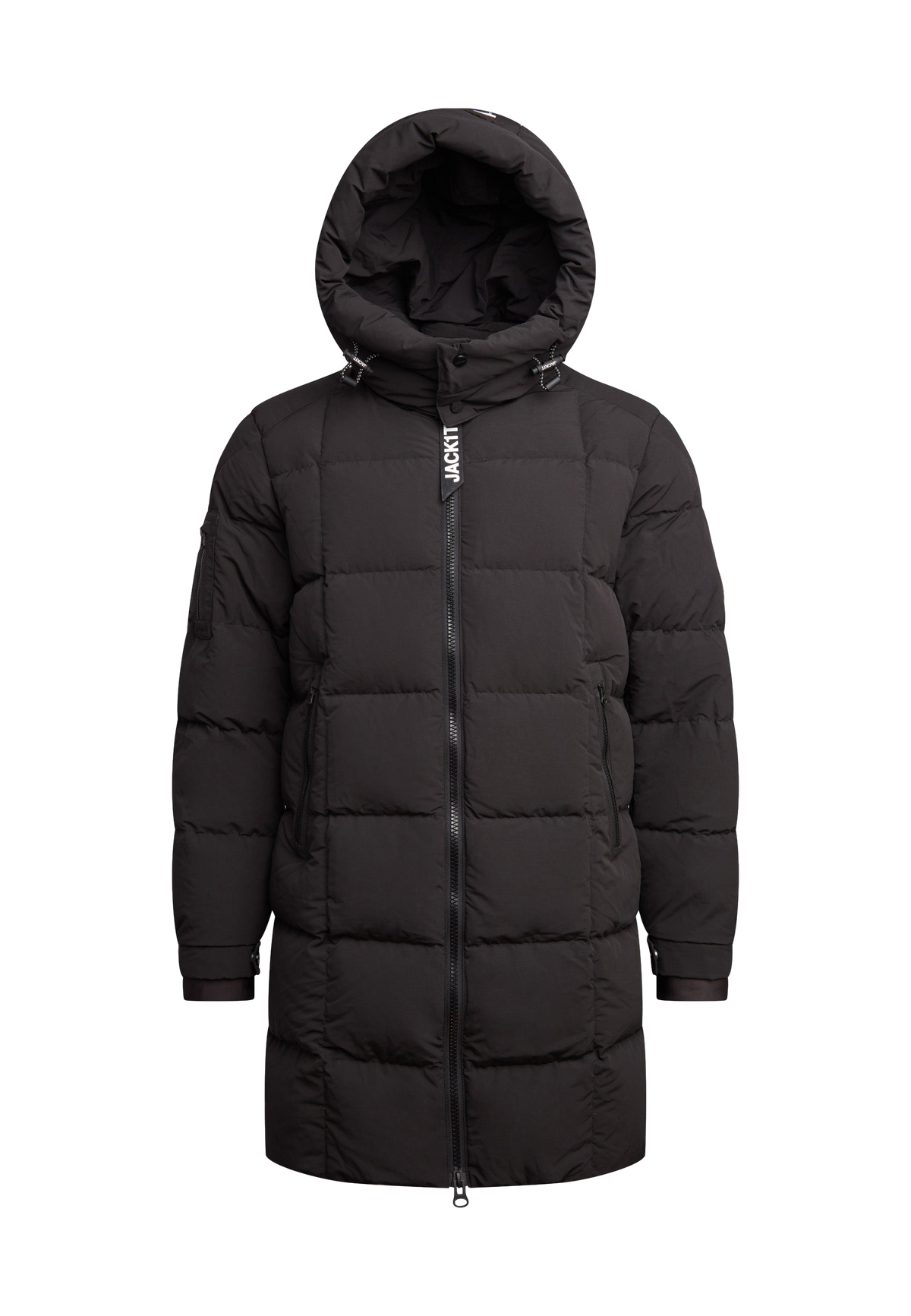 EZ Boxed Long Down Puffer Coat Matt Black flat lay swatch