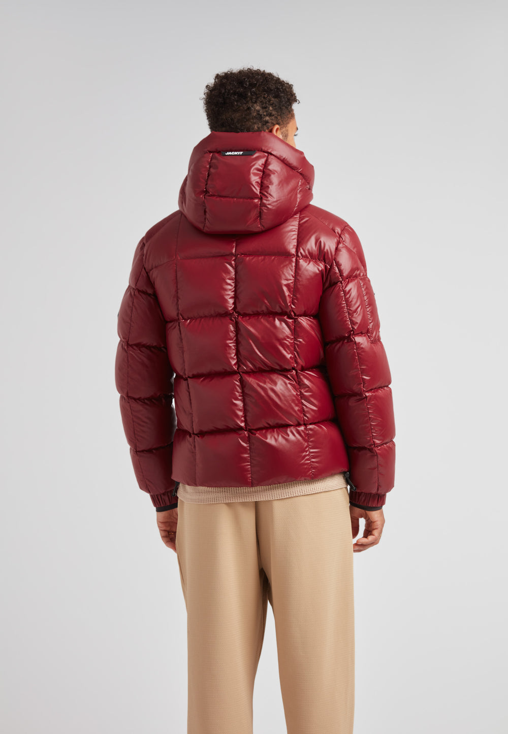 EZ Boxed Puffer Racer Jacket Lux Red back view showcasing the insulated puffer design in a sleek silhouette