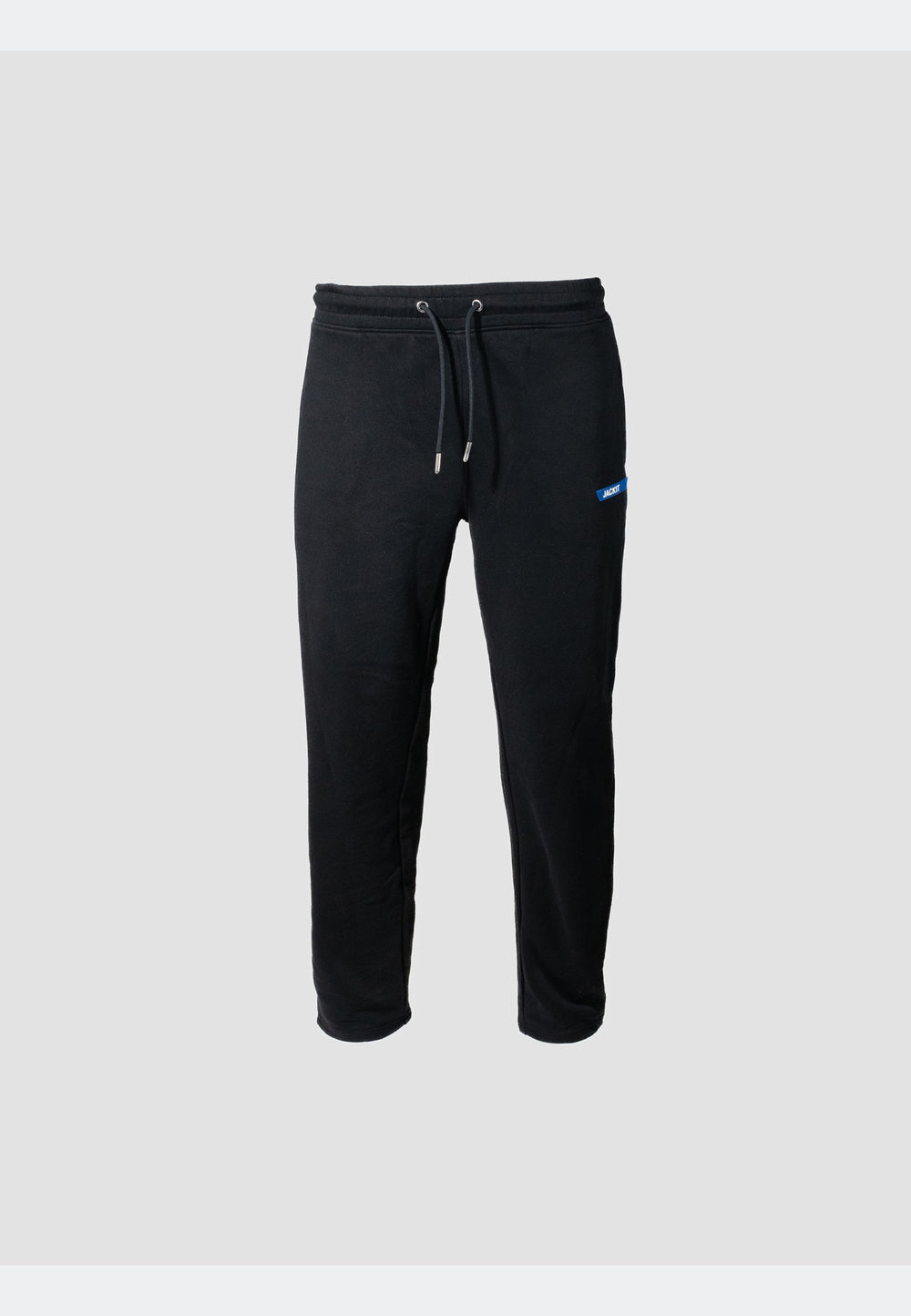Black joggers featuring a straight-leg silhouette and elasticated waistband for comfort and style.