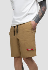 Men's sand summer shorts featuring an elastic waist, relaxed fit, perfect for warm-weather and travel.