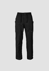 Men's black cargo trousers featuring an elastic waist and relaxed fit for everyday comfort.