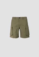 Nova cargo shorts in dusty olive, men's olive cargo shorts with a relaxed fit and elasticated waist.