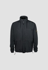 Mens Lightweight Black Windbreaker with roll out hood and elasticated cuffs.