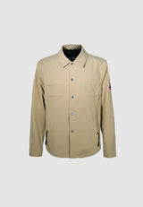 Mens Sand Shirt Jacket featuring lightweight water resistant fabric and adjustable cuffs.
