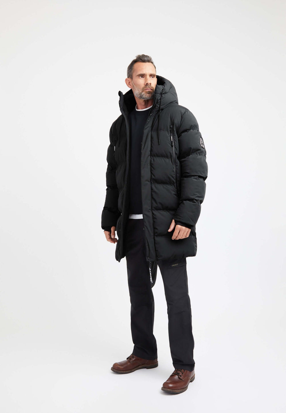 Supremo Coat Black on model detail by JACK1T