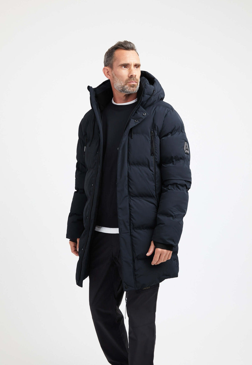 Supremo Coat Navy on model front view by JACK1T