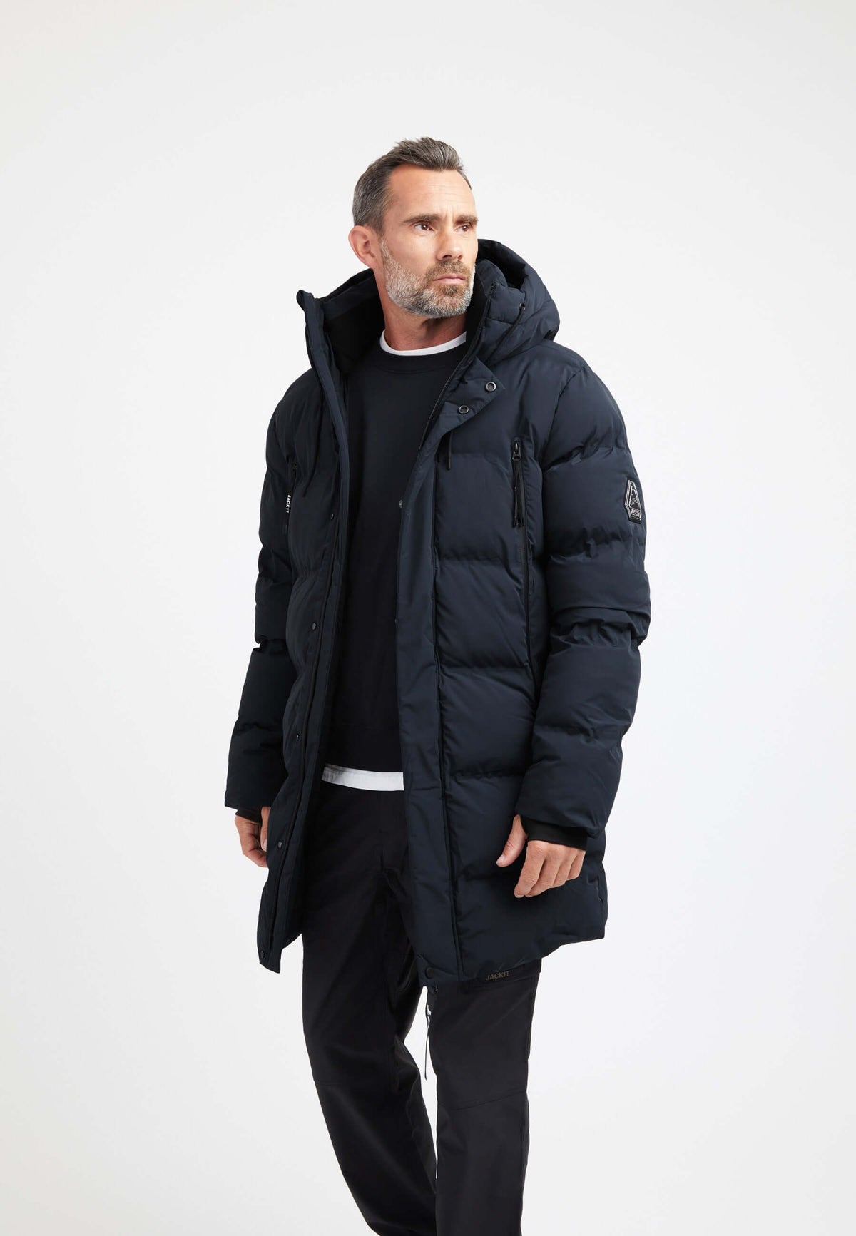 Supremo Coat Navy on model front view by JACK1T