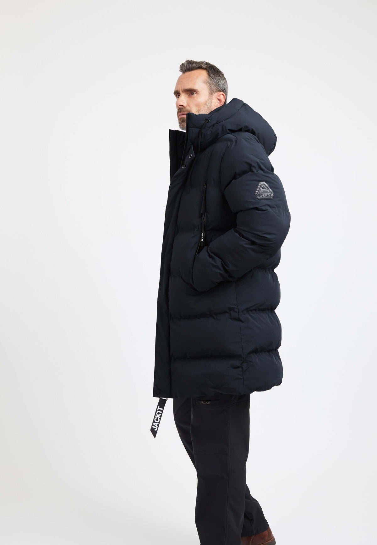 Supremo Coat Navy on model back view by JACK1T