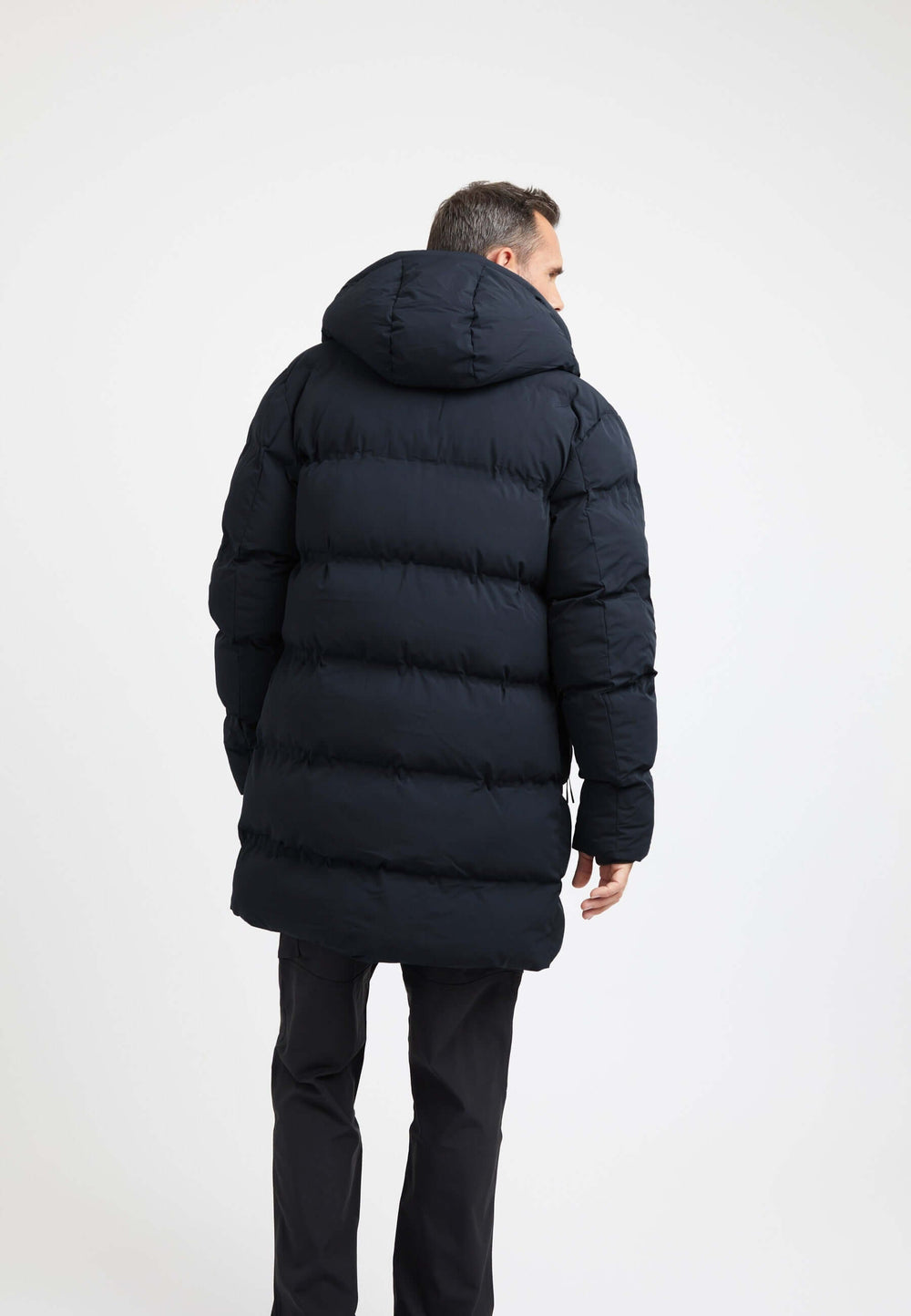 Supremo Coat Navy on model full length by JACK1T