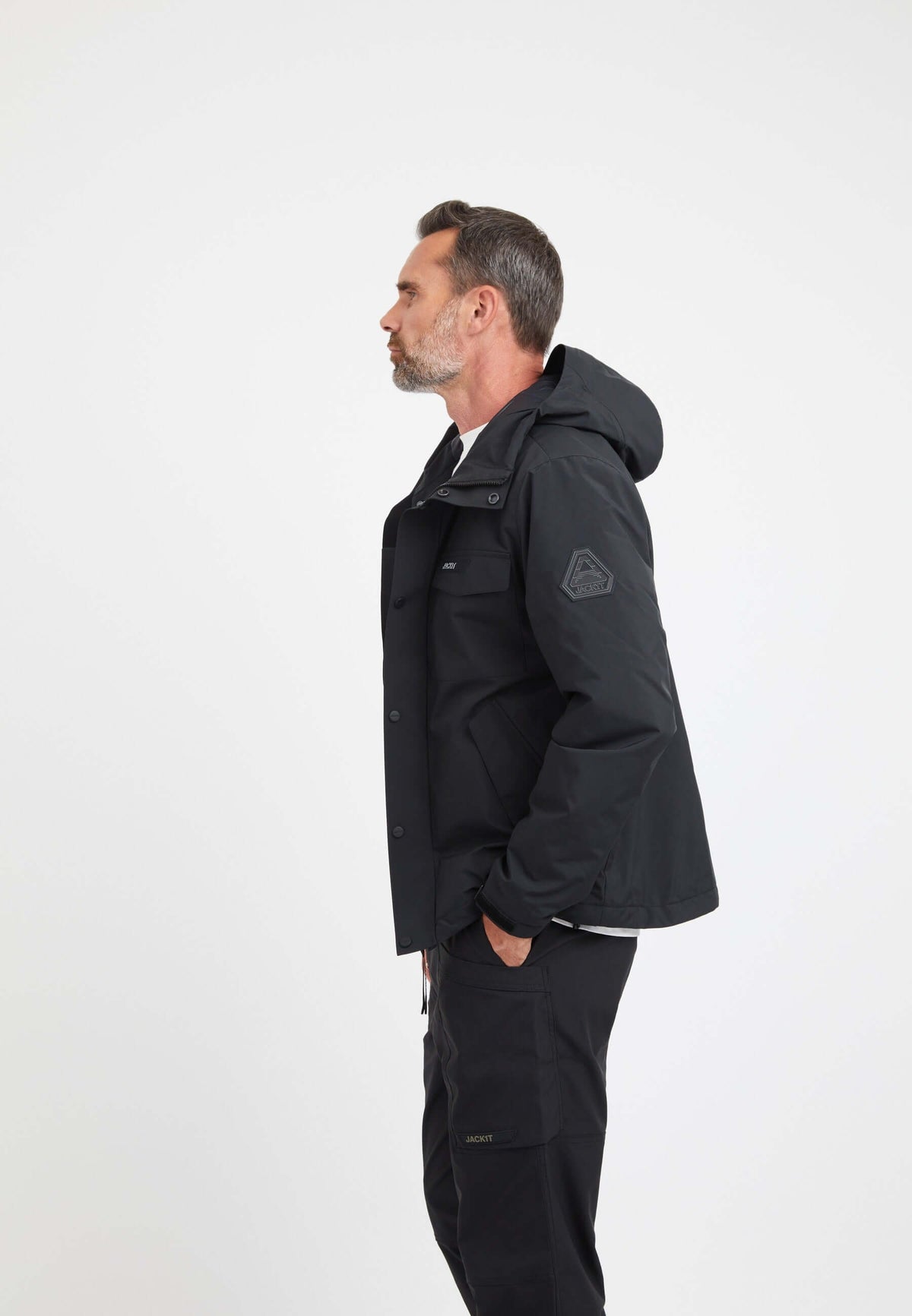 Thorium Hooded Jacket Black on model back view by JACK1T