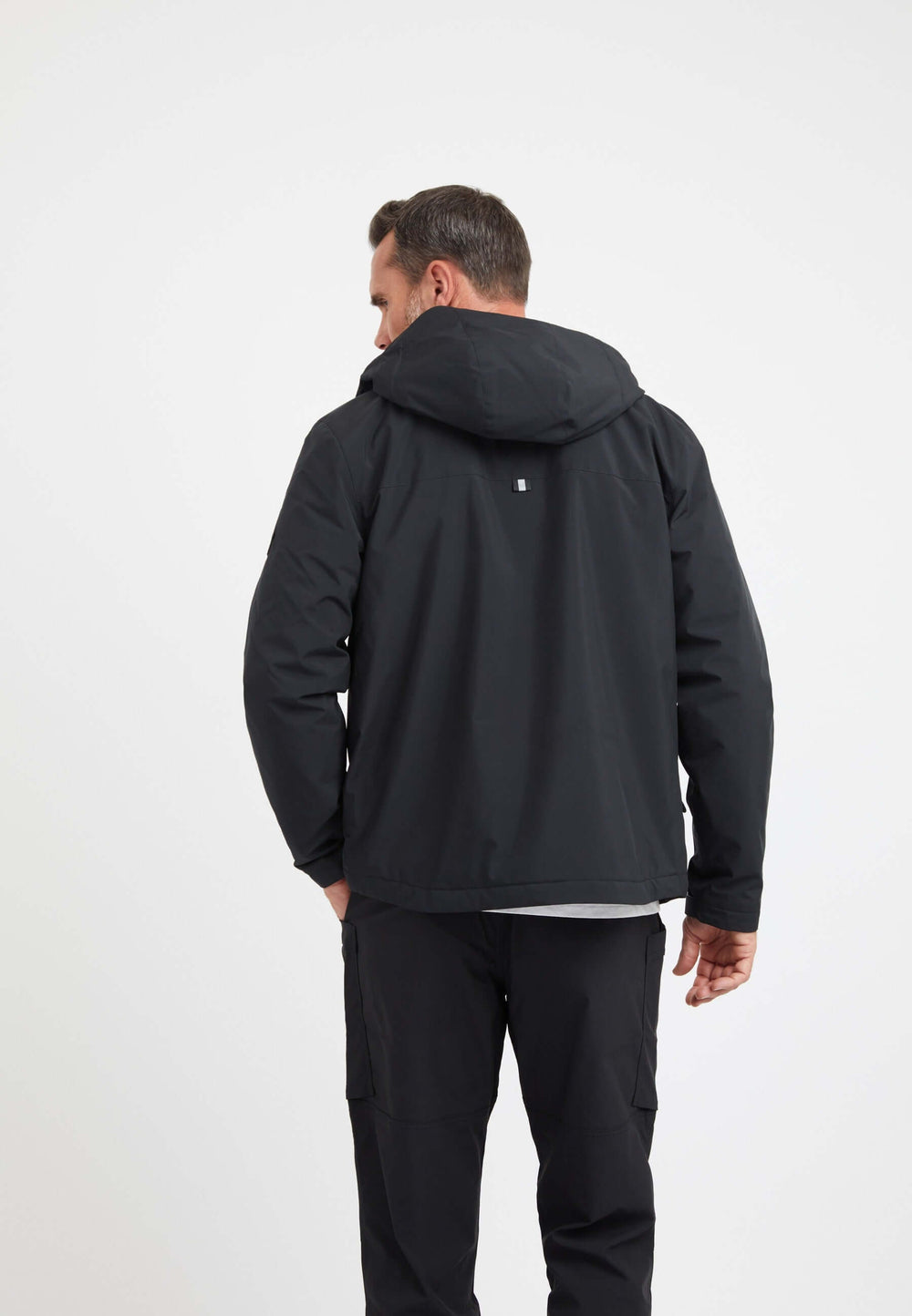 Thorium Hooded Jacket Black on model full length by JACK1T