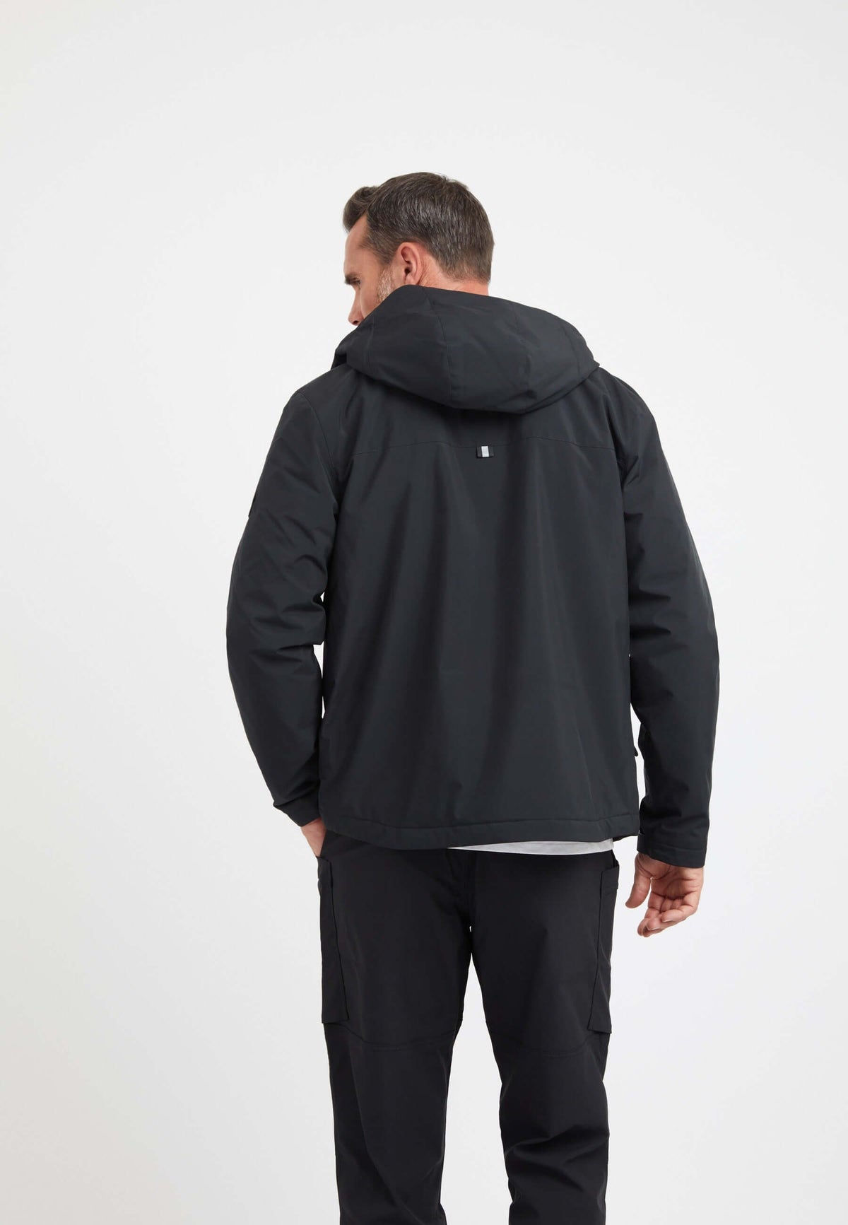 Thorium Hooded Jacket Black on model full length by JACK1T