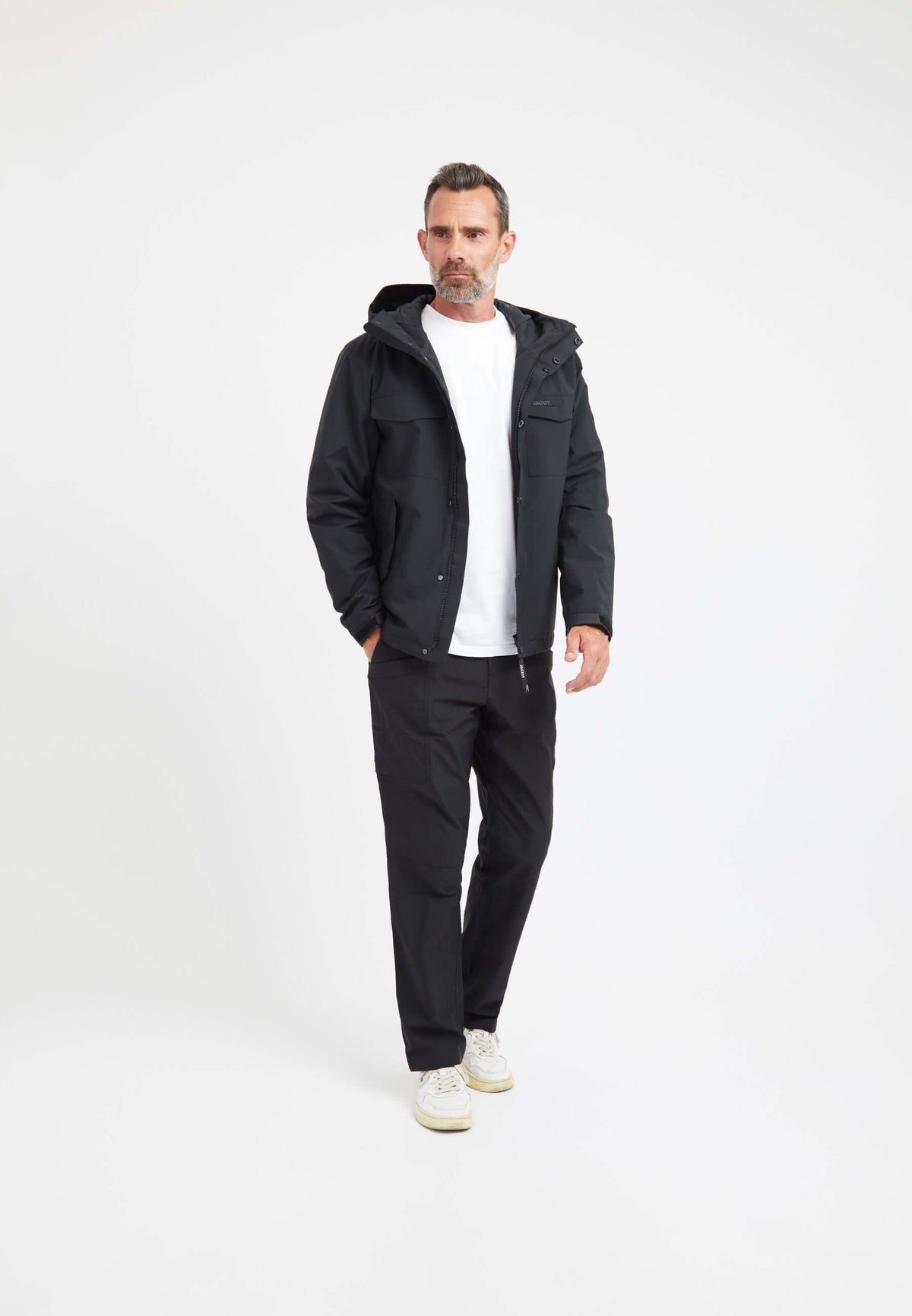 Thorium Hooded Jacket Black on model detail by JACK1T