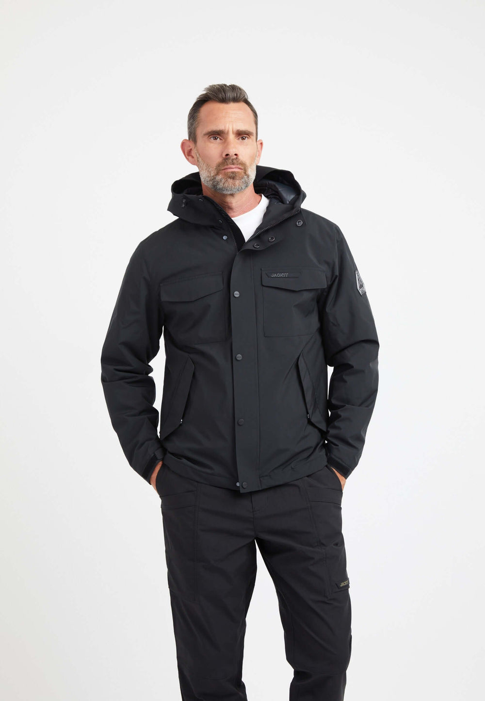 Thorium Hooded Jacket Black styled shot by JACK1T