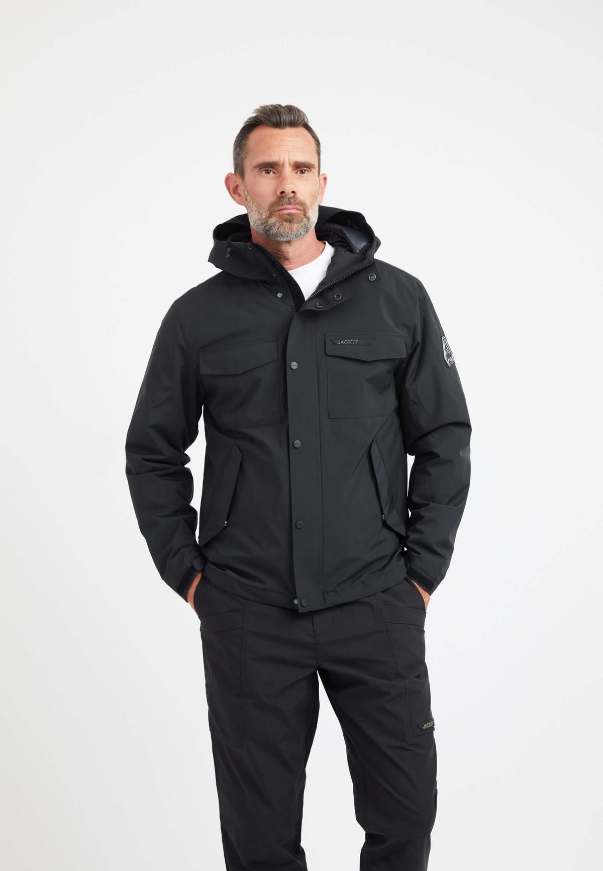 Thorium Hooded Jacket Black styled shot by JACK1T