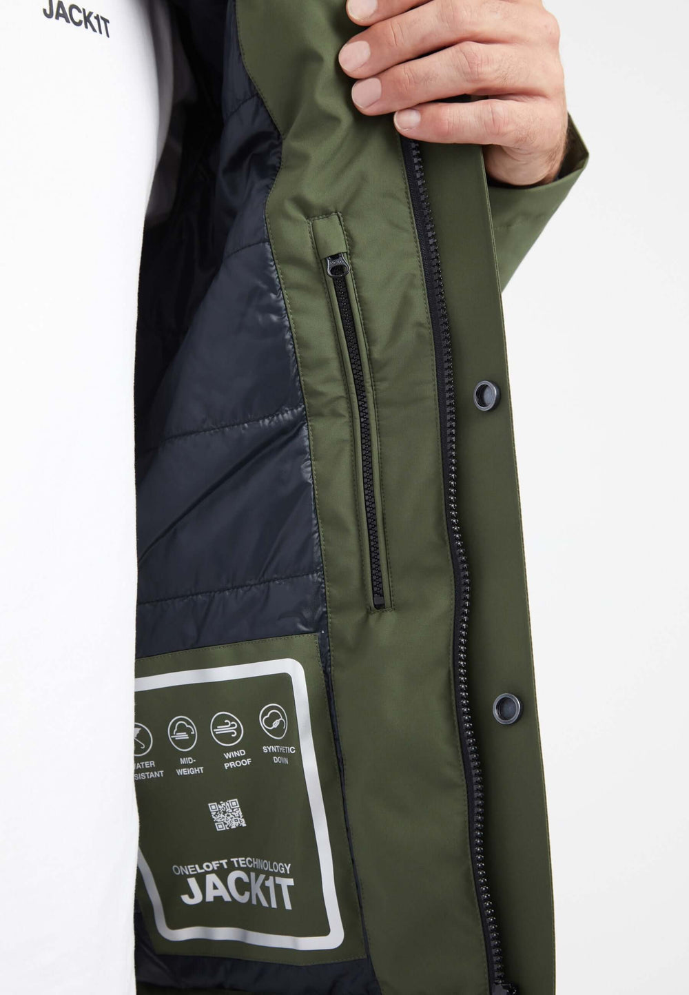 Thorium Hooded Jacket Deep Olive detail shot by JACK1T