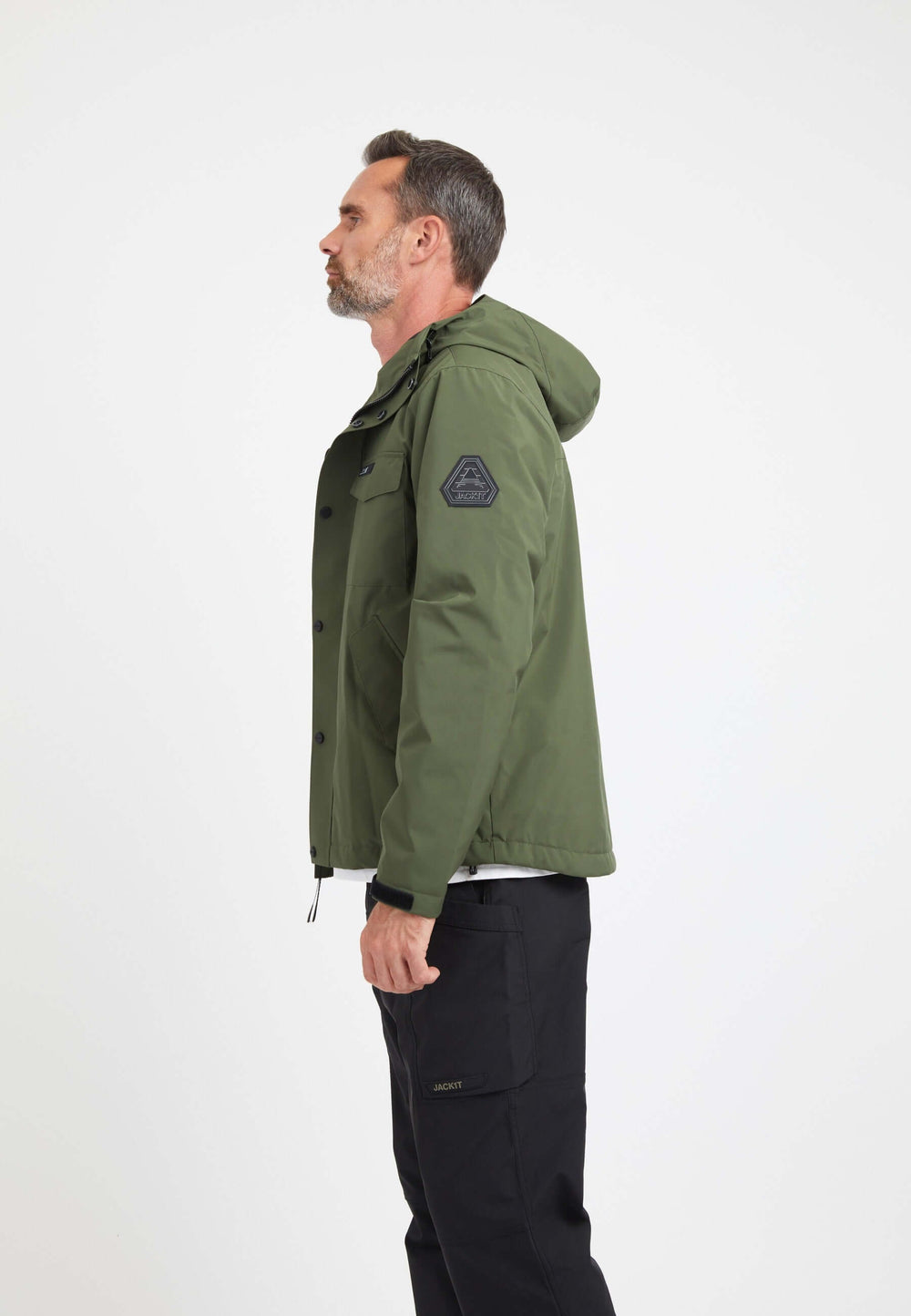 Thorium Hooded Jacket Deep Olive on model back view by JACK1T