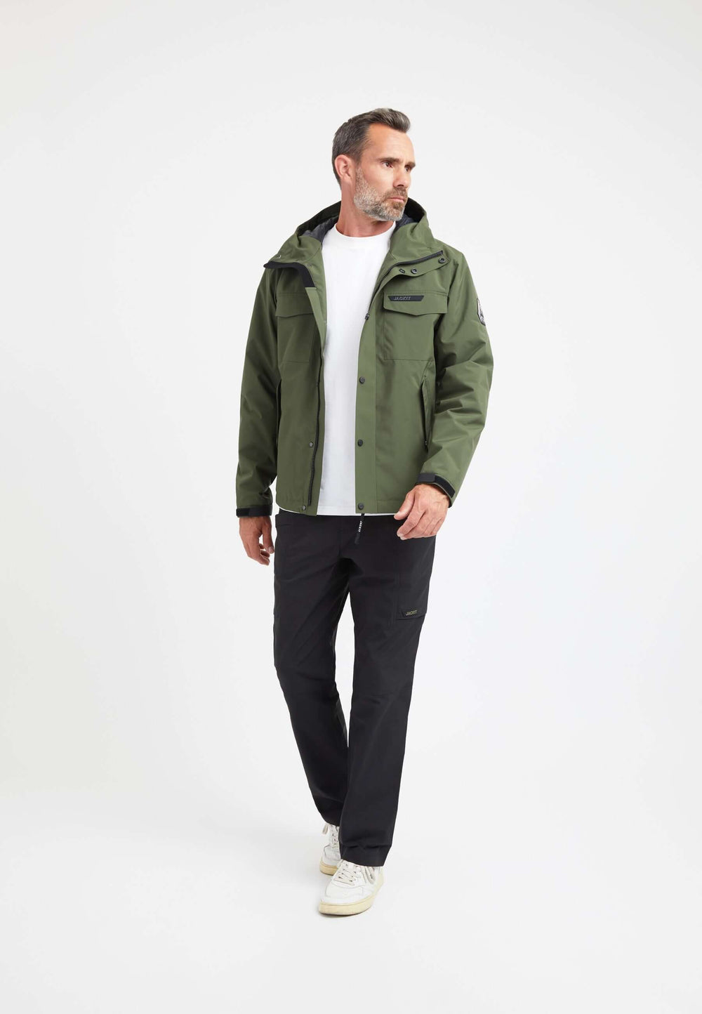 Thorium Hooded Jacket Deep Olive on model detail by JACK1T