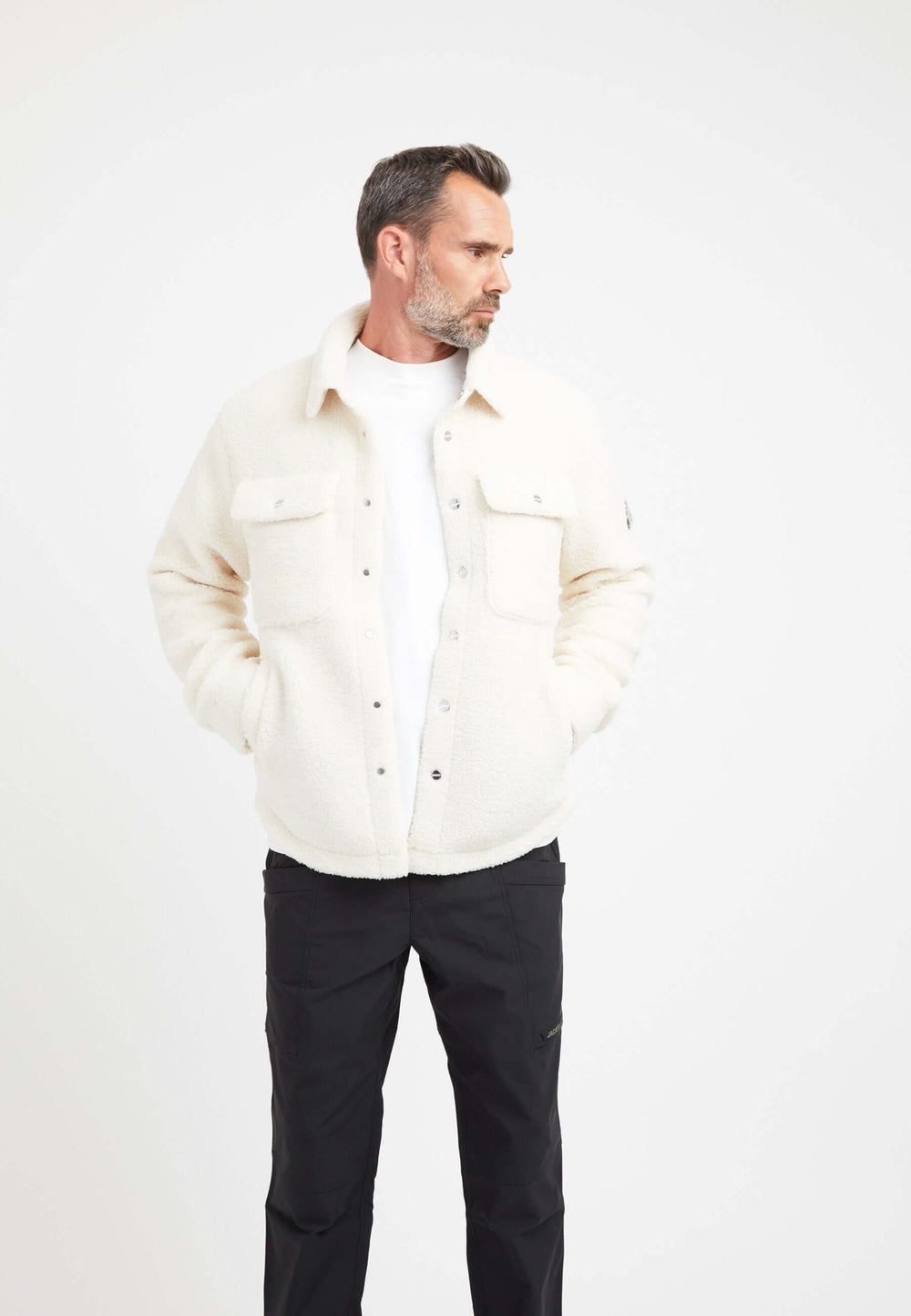 Sherpa Shirt Jacket Ecru styled shot by JACK1T
