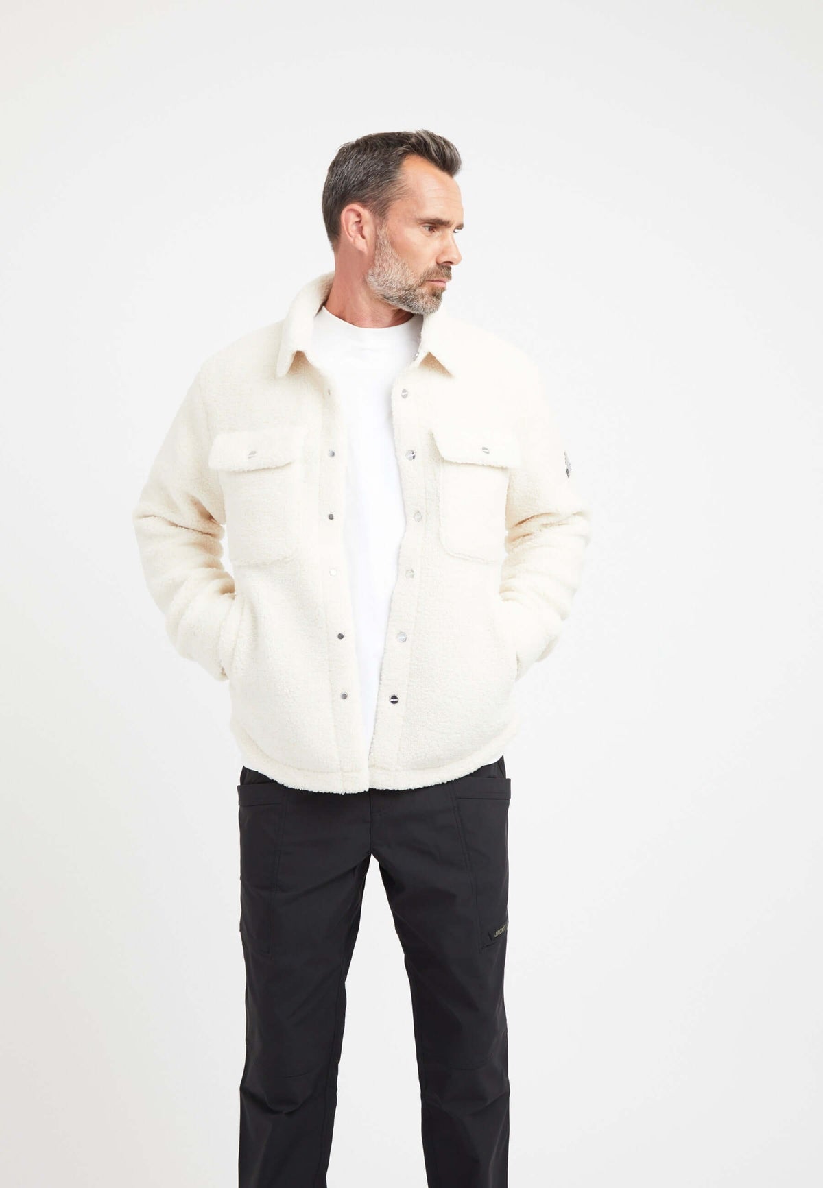Sherpa Shirt Jacket Ecru styled shot by JACK1T