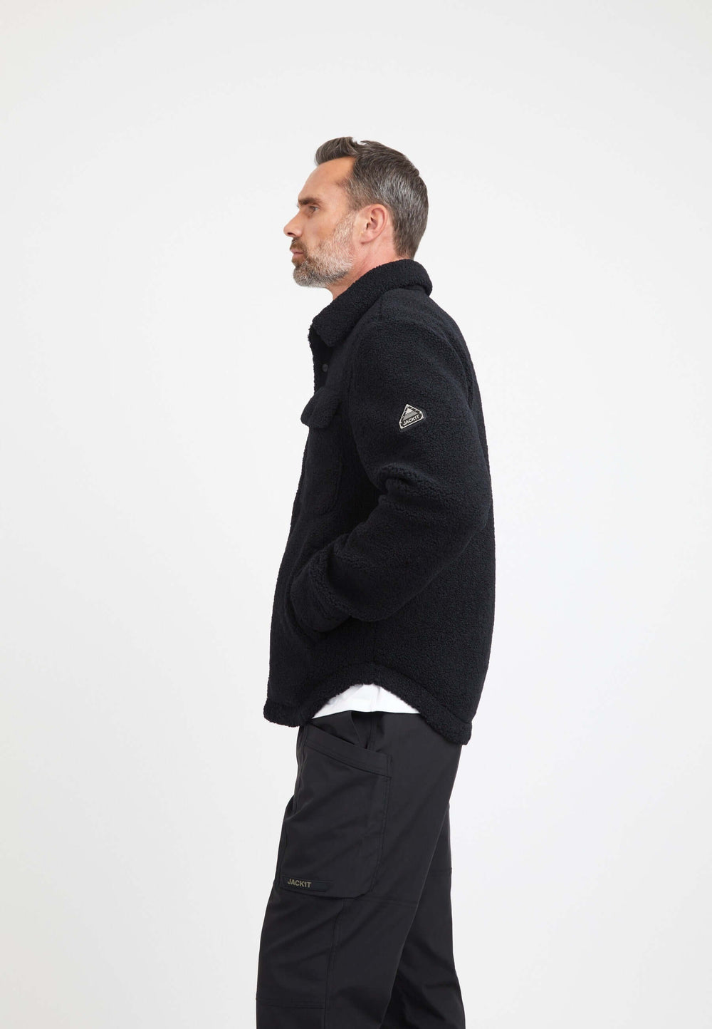 Sherpa Shirt Jacket Black on model back view by JACK1T