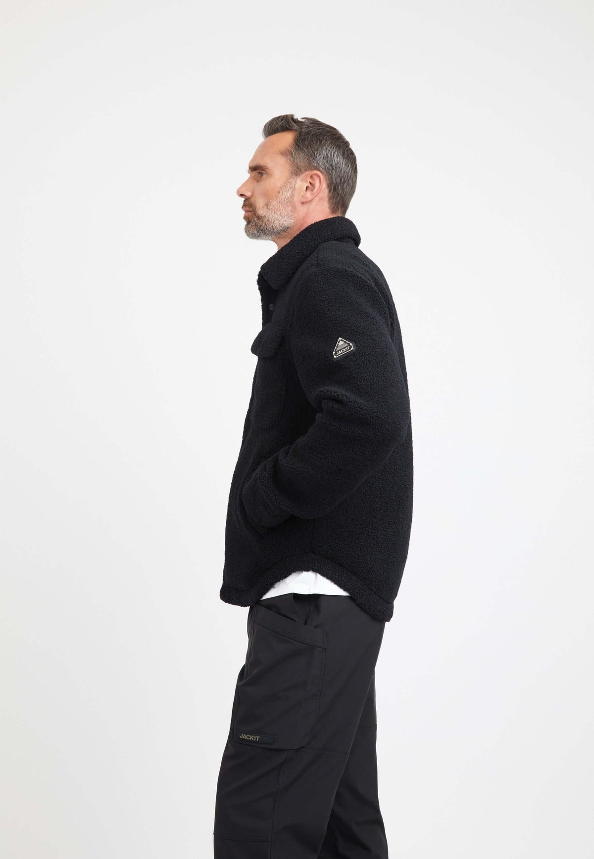Sherpa Shirt Jacket Black on model back view by JACK1T