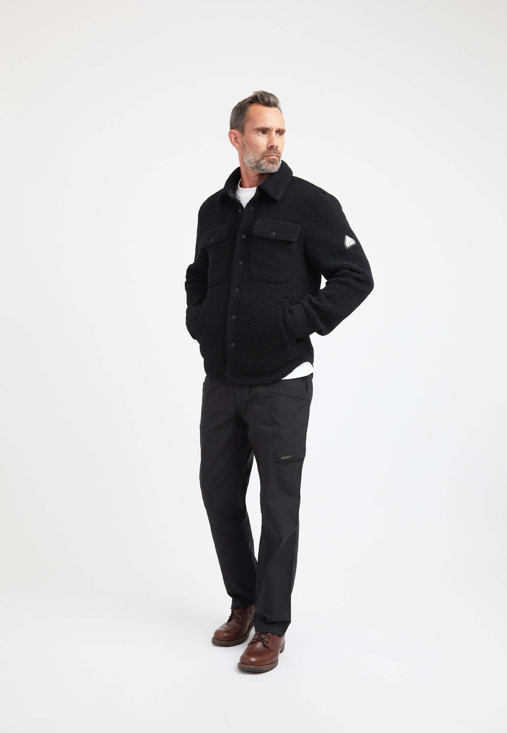 Sherpa Shirt Jacket Black on model detail by JACK1T