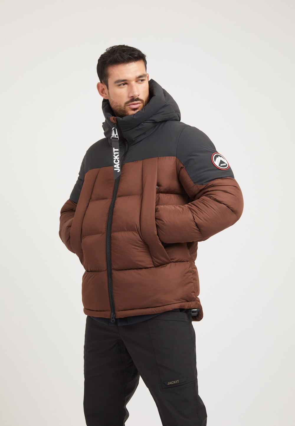 Luna Puffer Jacket Mid Brown/Black styled shot by JACK1T
