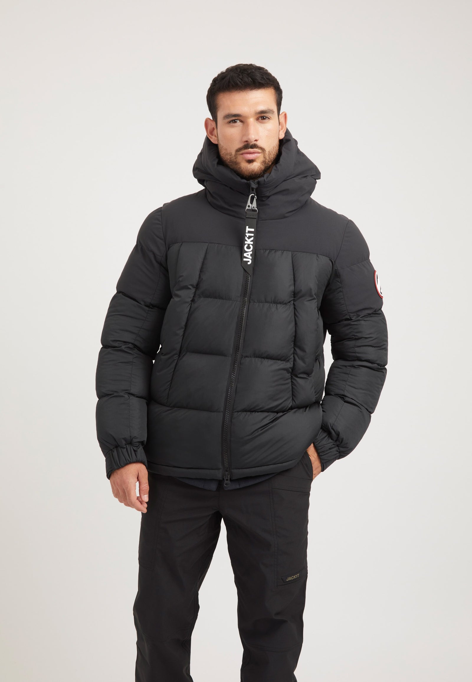 Luna Puffer Jacket Black on model front view by JACK1T