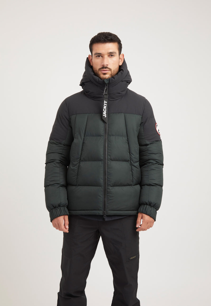 Luna Puffer Jacket Olive/Black on model front view by JACK1T
