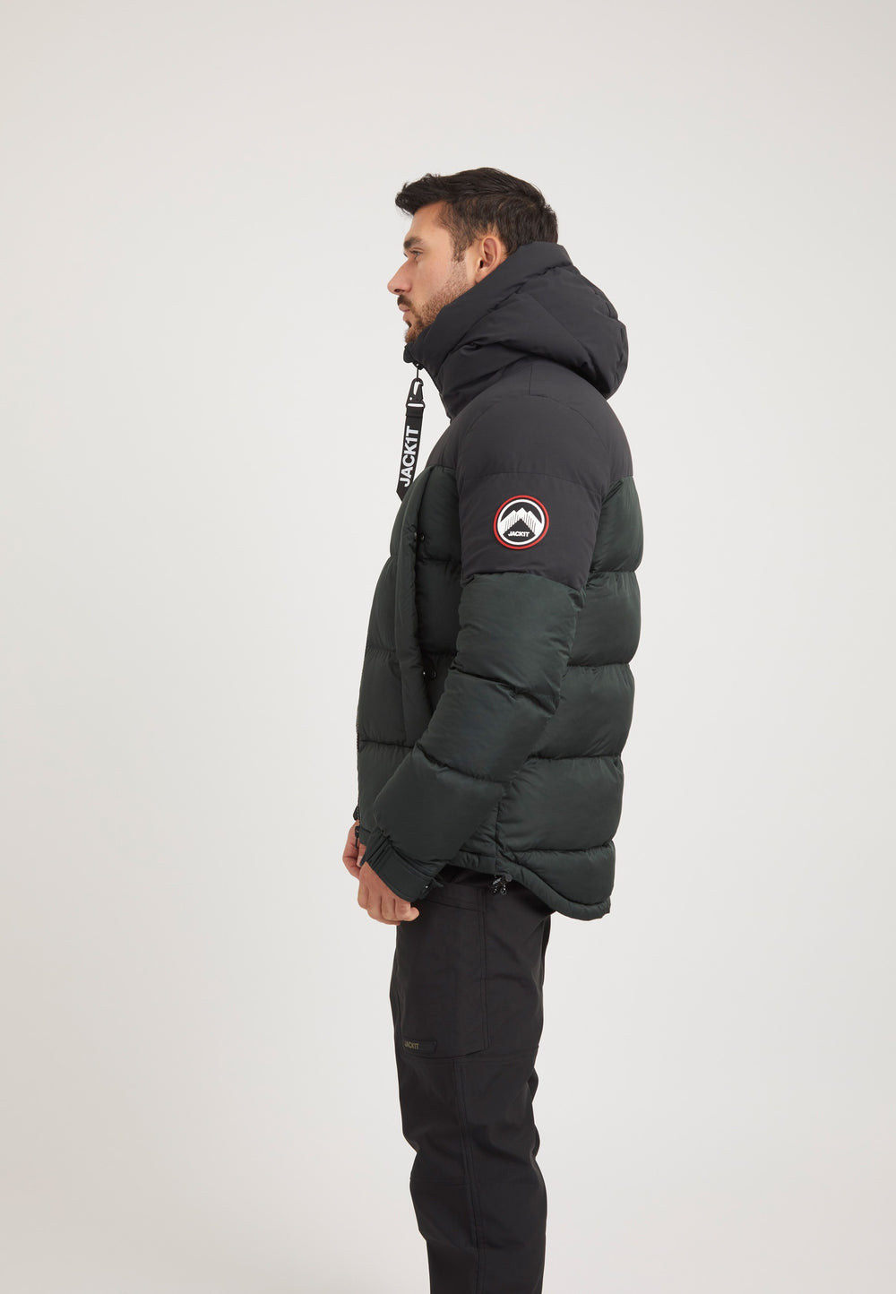 Luna Puffer Jacket Olive/Black on model back view by JACK1T