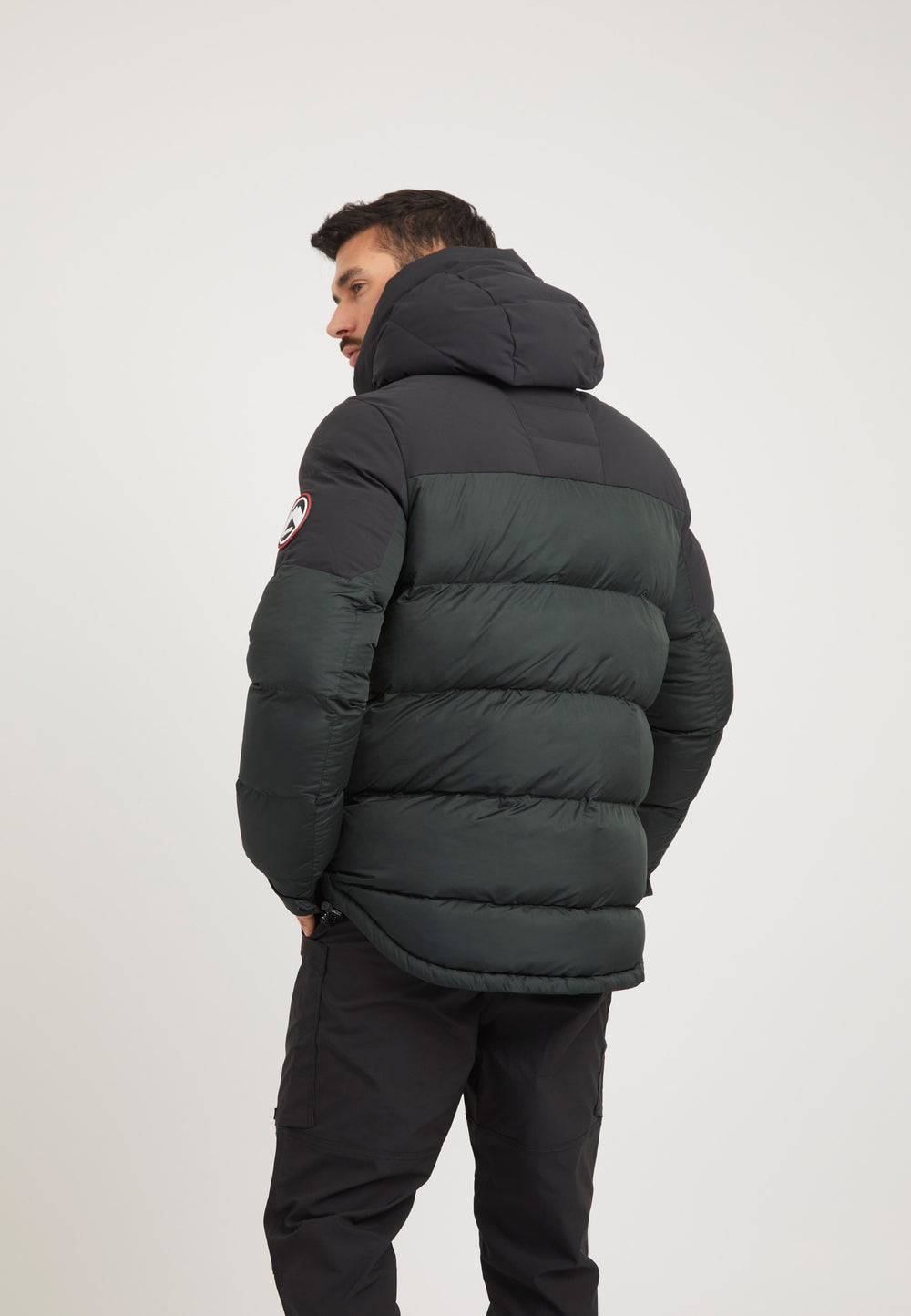 Luna Puffer Jacket Olive/Black on model full length by JACK1T