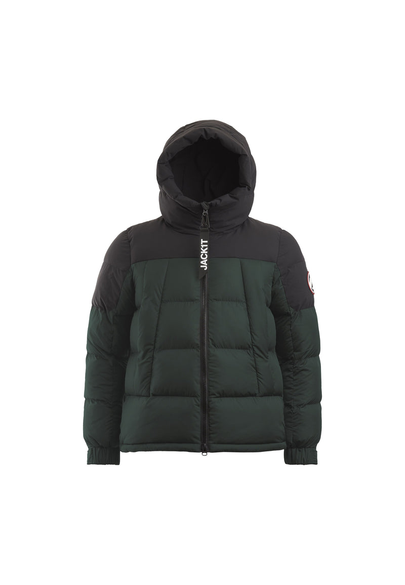 Luna Puffer Jacket Olive/Black flat lay swatch
