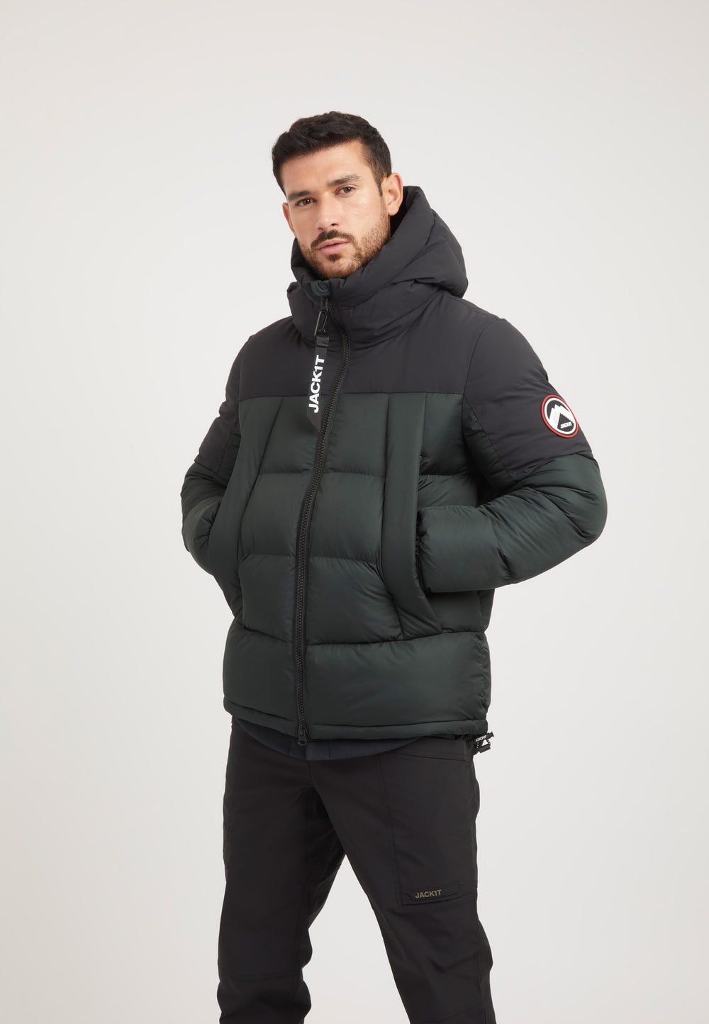 Luna Puffer Jacket Olive/Black styled shot by JACK1T