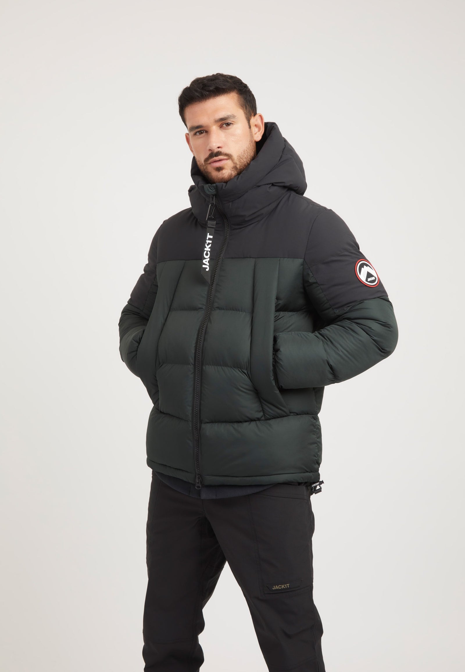 Luna Puffer Jacket Olive/Black styled shot by JACK1T