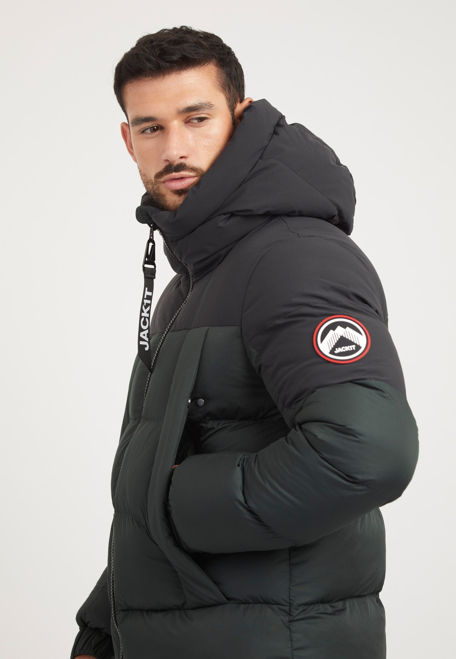 Luna Puffer Jacket Olive/Black styled shot by JACK1T